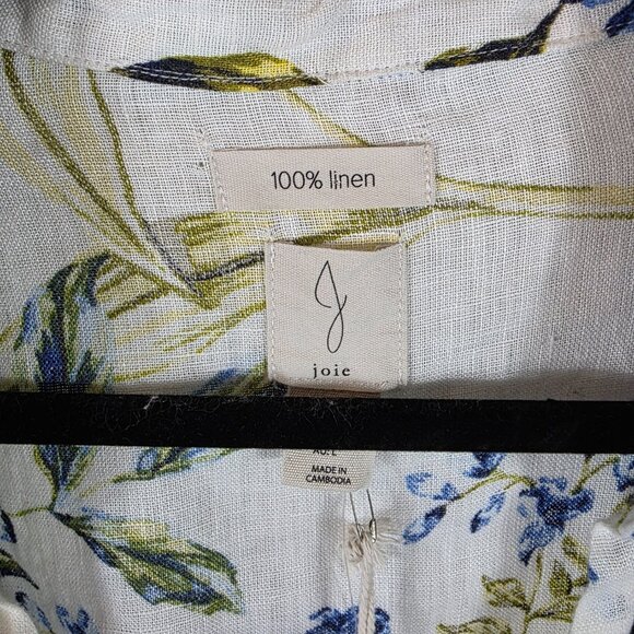 Joie Long Sleeve Linen Wrap Blouse Women's Size Large Ivory, Blue, Yellow Floral - Picture 4 of 12